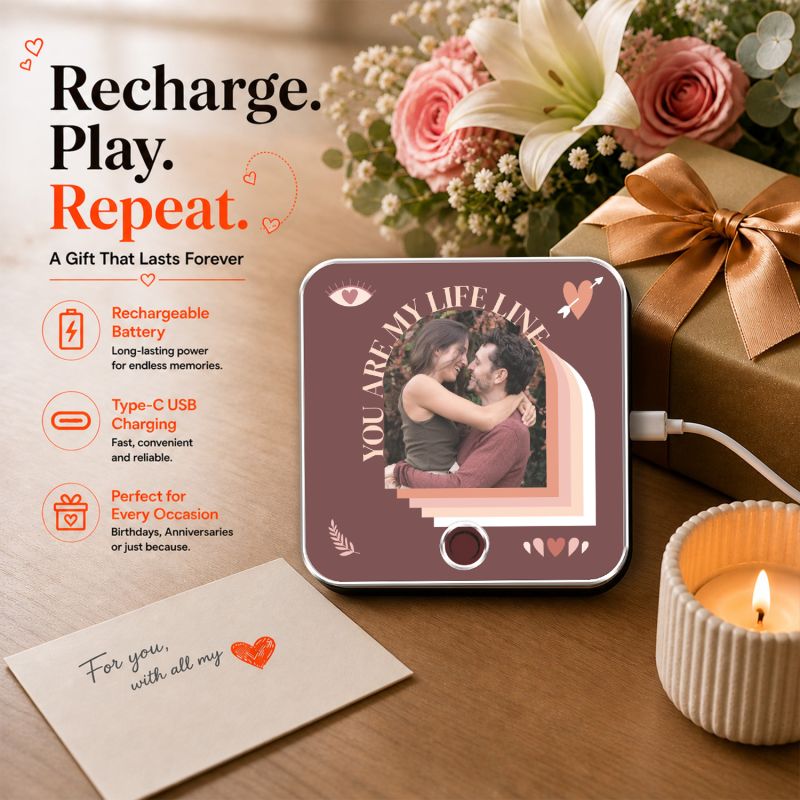 Customisable Musical Fridge Magnet with Photo, Song and Audio Message, Romantic Gift for Couples, Him or Her Memorable Photo Frame Home Decor Rechargeable Speaker
